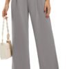 Libin Women's Wide Leg Pants High Waisted Work Dress Pants Loose Fit Back Elastic Waist Business Casual Trousers Office