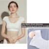 Women Training Gym Sportswear Tops Shirts 2 in 1 Built-in Shoulder Pad Running Fitness Workout Top T-Shirts,Beige-Large