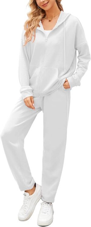 Women 2 Piece Outfits Tracksuit Casual Zip Up Hoodie Sweatsuits Jogging Long Pant Set