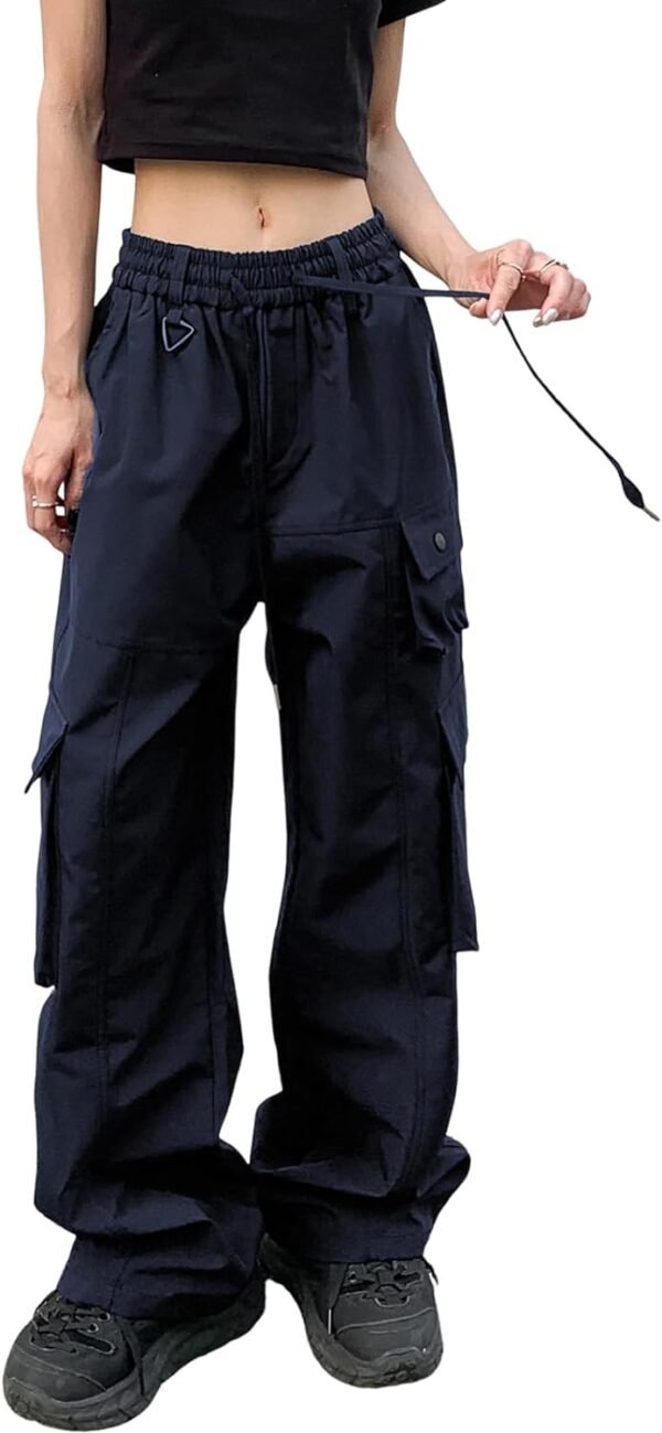 Women Cargo Pants Trendy Parachute Pants Elastic Waist Hiking Pants Lightweight Waterproof Baggy Joggers with Pockets