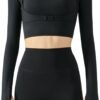 Women's Stretch Cutout Yoga Sports Jacket Long Sleeve Crop Top T Shirts with Thumb Holes