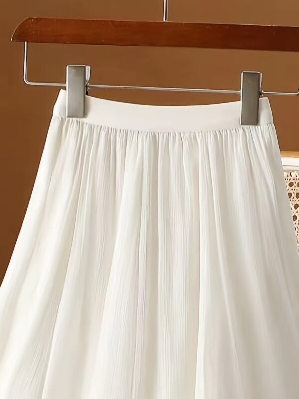 Solid Color Elastic Wais Skirt, Elegant Midi A-line Skirt For Spring & Summer, Women's Clothing