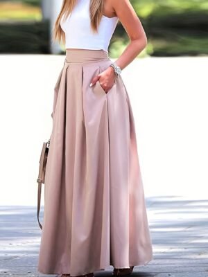 Plus Size High Waist Pleated Skirt, Elegant Skirt For Spring & Summer, Women's Plus Size Clothing