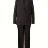 Elegant Office Solid Color Pants, Single Breasted Lapel Blazer & Straight Leg Loose Simple Pants, Women's Clothing