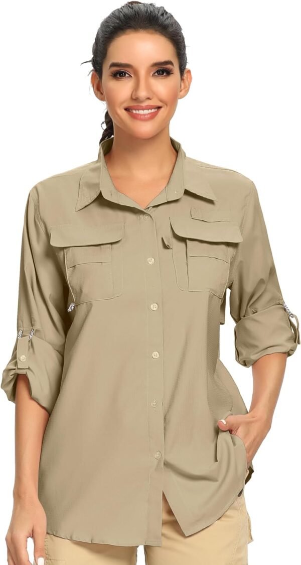 Women's UPF 50 Long Sleeve UV Sun Protection Safari Shirts Outdoor Quick Dry Fishing Hiking Travel Shirts
