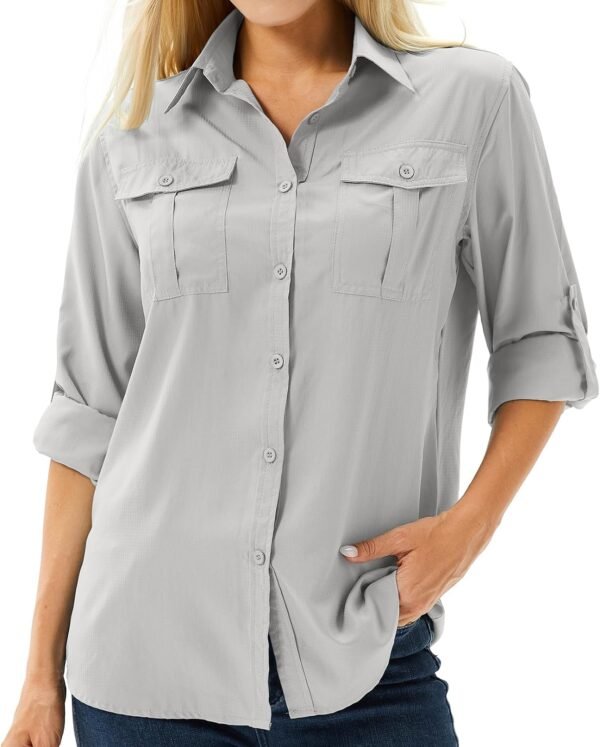 Women's UPF 50 Long Sleeve UV Sun Protection Safari Shirts Outdoor Quick Dry Fishing Hiking Travel Shirts