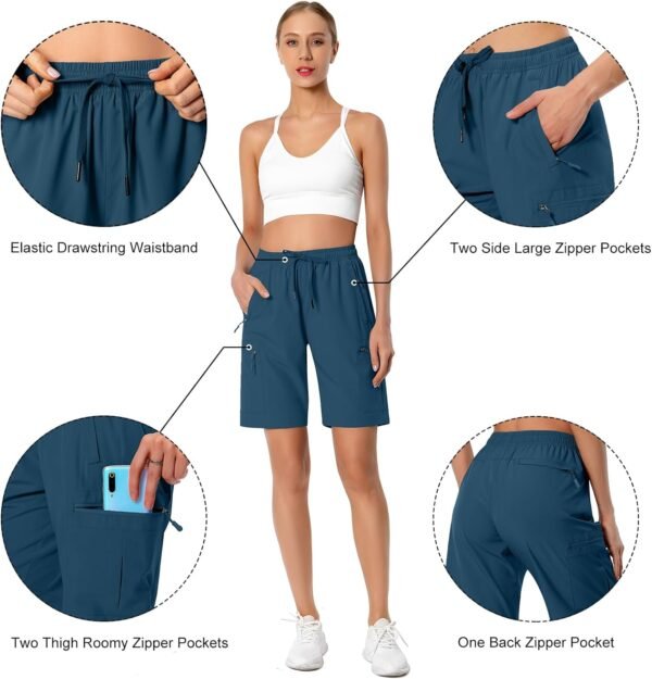 Women's Lightweight Hiking Cargo Shorts Quick Dry Athletic Shorts for Camping Travel Golf with Zipper Pockets Water Resistant