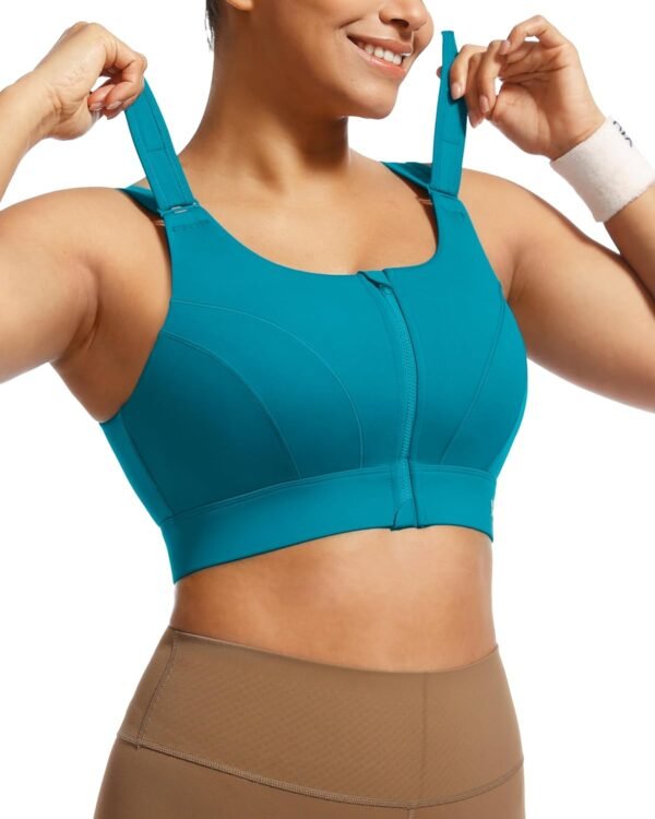 Adjustable High Impact Sports Bras for Women Zip Front Full Coverage and Lift Padded Compression Tops