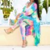 Womens Floral Print Long Sleeve Cardigan Cover up Long Pants 2 Piece Outfits Set