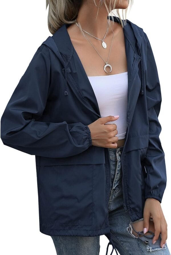 Women's Waterproof Raincoat Lightweight Rain Jacket Hooded Windbreaker with Pockets for Outdoor