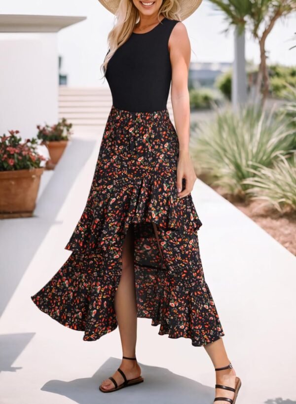 Dokotoo Women's Summer 2024 Maxi Dress Spaghetti Strap Spring Casual Boho Split Beach Long Flowy Dresses Trendy