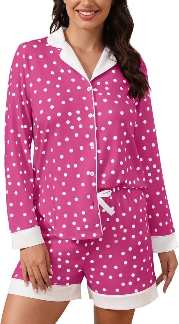 Button Down Pajamas Sets Women Two-Piece Satin Silk Pjs Sets Loungewear Long Sleeve Sleepwear Shorts Nightwear Sets