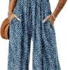 Dokotoo Women's Casual Loose Overalls Jumpsuits One Piece Sleeveless Printed Wide Leg Long Pant Rompers With Pockets