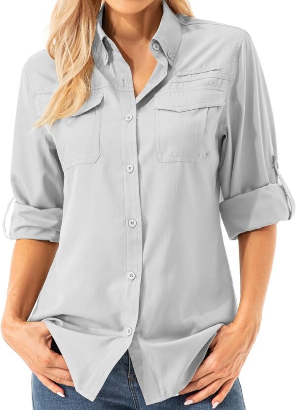 Womens UPF 50+ UV Sun Protection Safari Shirts Long Sleeve Outdoor Cool Quick Dry Fishing Hiking Gardening Shirts