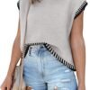 Womens Cap Sleeve Sweater Vest Summer Tops Sleeveless Tank Tops 2024 Trendy Spring Clothes Striped Short Sleeve Shirts