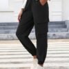 2 Pcs Women's Cargo Pants High Waisted Hiking Joggers Pants with Pockets Elastic Waist Casual Travel Pants