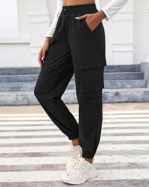 2 Pcs Women's Cargo Pants High Waisted Hiking Joggers Pants with Pockets Elastic Waist Casual Travel Pants