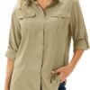 Women's UPF 50 Long Sleeve UV Sun Protection Safari Shirts Outdoor Quick Dry Fishing Hiking Travel Shirts