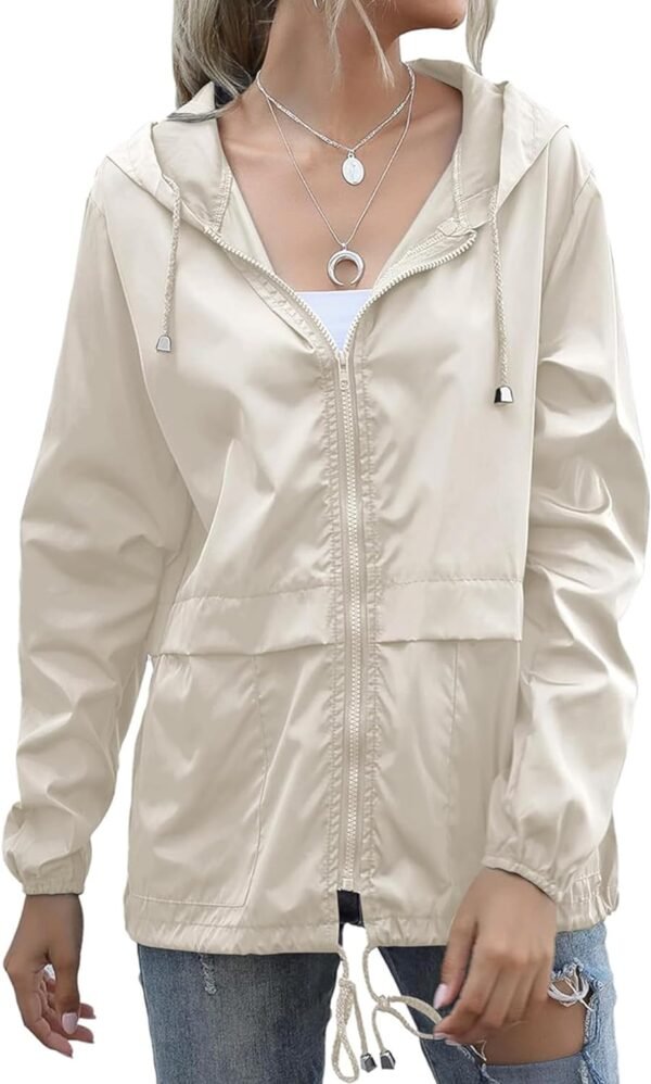 Women's Waterproof Raincoat Lightweight Rain Jacket Hooded Windbreaker with Pockets for Outdoor