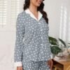 Button Down Pajamas Sets Women Two-Piece Satin Silk Pjs Sets Loungewear Long Sleeve Sleepwear Shorts Nightwear Sets