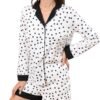 Button Down Pajamas Sets Women Two-Piece Satin Silk Pjs Sets Loungewear Long Sleeve Sleepwear Shorts Nightwear Sets