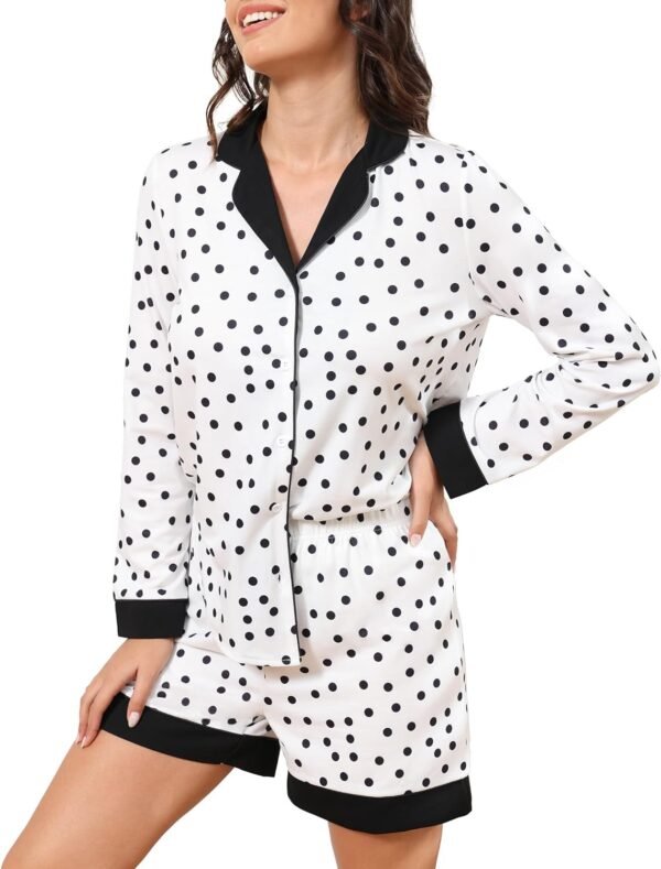 Button Down Pajamas Sets Women Two-Piece Satin Silk Pjs Sets Loungewear Long Sleeve Sleepwear Shorts Nightwear Sets