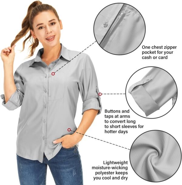 Women's Long Sleeve Safari Clothes UPF 50+ Hiking Fishing Shirts,Sun Protection Quick Dry Light Cooling Shirts