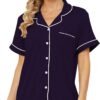Womens Pajama Sets Short Sleeve Sleepwear Soft Button Down Nightwear Lounge Pj Set XS-XXL