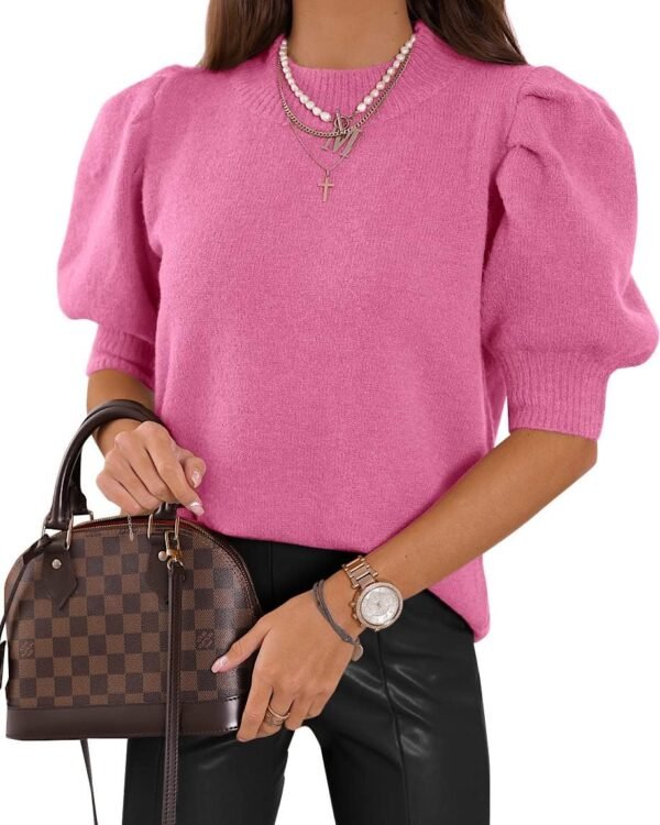 Women's Puff Short Sleeve Sweaters 2024 Fashion Spring Tops Casual Pullover Shirts