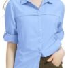 Womens Sun Protection Safari Shirt Quick Dry SPF 50 UV Lightweight Fishing Travel Hiking Outdoor Shirts with Zipper Pockets