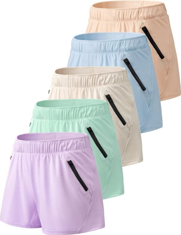 719iXe4LYYL._AC_SL1500.jpg 5 Pack: Womens Workout Gym Shorts Casual Lounge Set, Ladies Active Athletic Apparel with Zipper Pockets