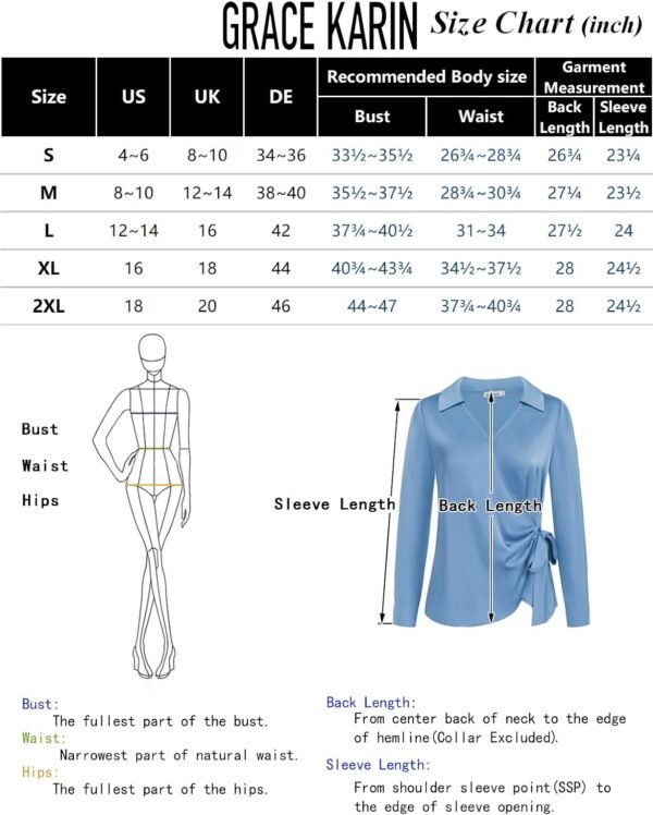 Women's Satin Silk Blouses Wrap V Neck Shirts Long Sleeve Elegant Tie Waist Office Formal Work Tunic Pullover Tops