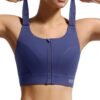 Adjustable High Impact Sports Bras for Women Zip Front Full Coverage and Lift Padded Compression Tops