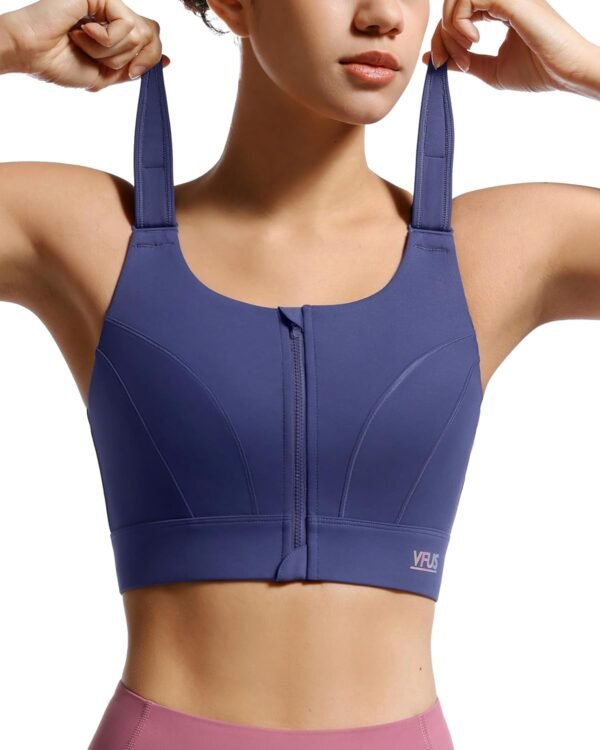 Adjustable High Impact Sports Bras for Women Zip Front Full Coverage and Lift Padded Compression Tops