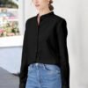 Women's Mandarin Collar Button-Down Shirts Casual Cotton Linen Long Sleeve Blouses