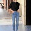 Women's Mandarin Collar Button-Down Shirts Casual Cotton Linen Long Sleeve Blouses