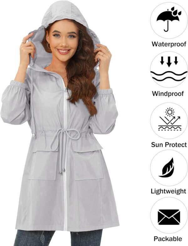 Rain Jacket for Women Waterproof with Hood Active Outdoor Long Rain Coats Packable Raincoat Lightweight Windbreaker