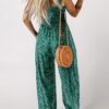 Dokotoo Women's Casual Loose Overalls Jumpsuits One Piece Sleeveless Printed Wide Leg Long Pant Rompers With Pockets
