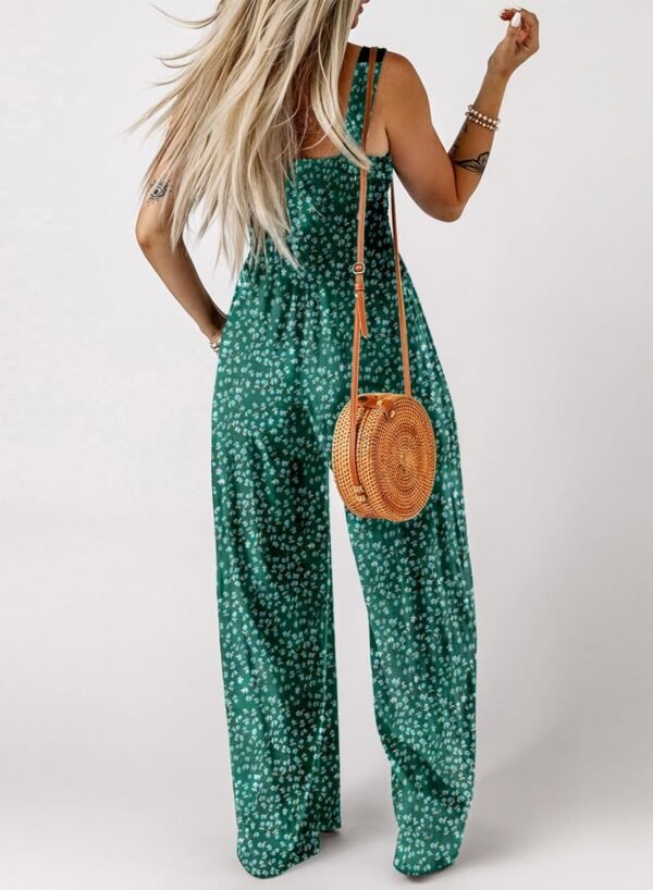 Dokotoo Women's Casual Loose Overalls Jumpsuits One Piece Sleeveless Printed Wide Leg Long Pant Rompers With Pockets