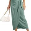 Women’s Maxi Skirt High Waist Wrap Pencil Long Skirts for Women Slim Boho Draped Front Bodycon Dresses