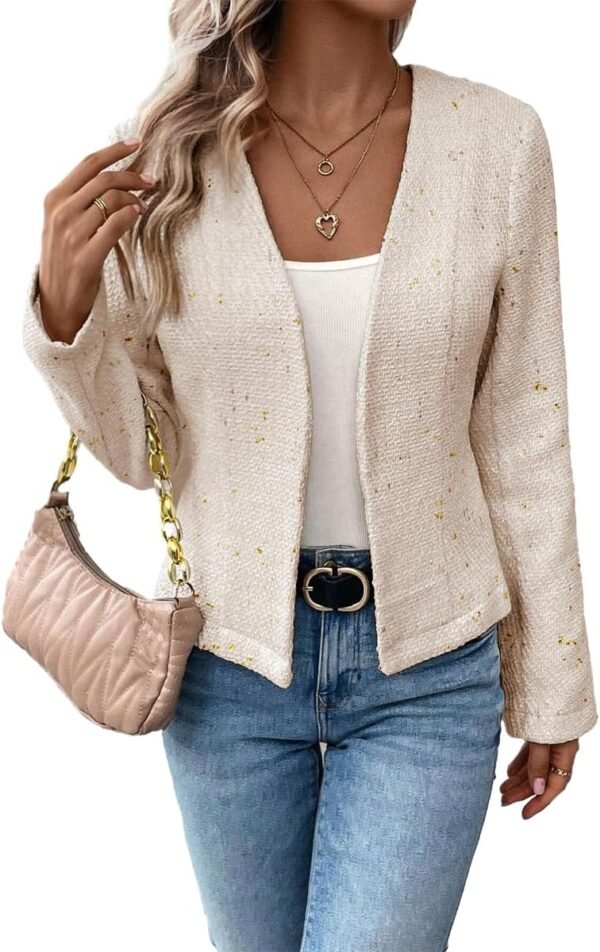 2024 Summer Cropped Collarless Blazer Lightweight Fully Lined Open Front Elegant Petite Work Office Jackets