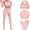 Women's 3 PC Seamless Gym Clothing Workout Outfit with Jacket Bra & Leggings Set