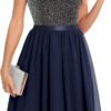 Bbonlinedress Sequin Halter Prom Dress for Women Party Night Elegant Wedding Bridesmaid Dresses