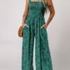Dokotoo Women's Casual Loose Overalls Jumpsuits One Piece Sleeveless Printed Wide Leg Long Pant Rompers With Pockets