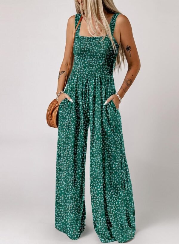 Dokotoo Women's Casual Loose Overalls Jumpsuits One Piece Sleeveless Printed Wide Leg Long Pant Rompers With Pockets