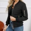 Women's Bomber Jacket Lightweight Varsity Zip Up Coat Casual Long Sleeve Windbreaker
