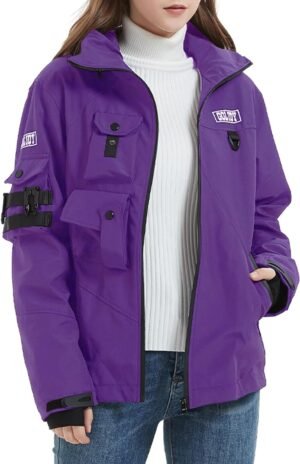 Bomber Jacket Women Lightweight Techwear Windbreaker Multi-Pocket Zip Up Jackets for Women Fashion Streetwear Coat