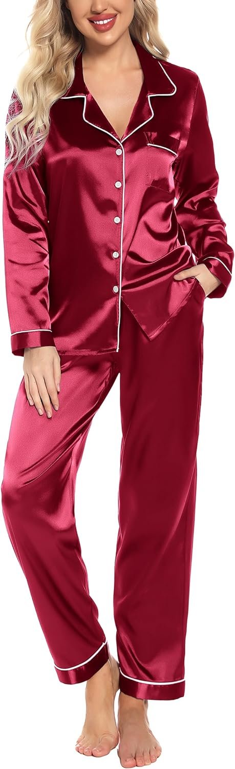 Pajamas Set Long Sleeve Womens Button Down Sleepwear Two Piece Nightwear Soft Pj Lounge Sets S-XXL
