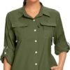 Women's UPF 50 Long Sleeve UV Sun Protection Safari Shirts Outdoor Quick Dry Fishing Hiking Travel Shirts