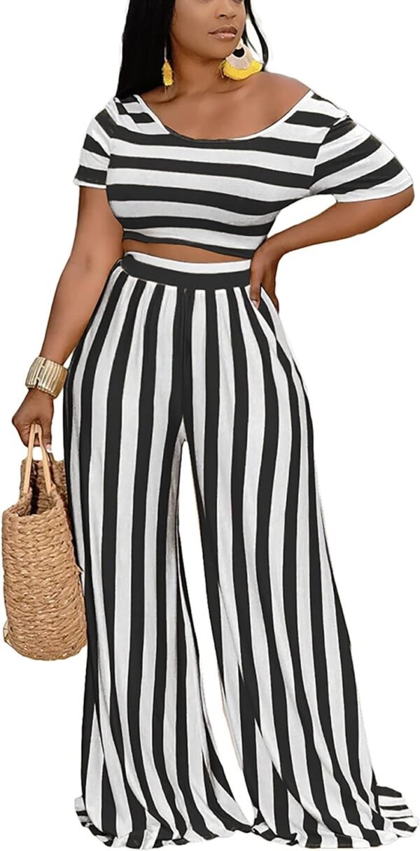 2 Piece Outfits for Women Casual Wide Leg Pants Set Outfits Sexy Front Crop Tops High Waist Jumpsuits Set